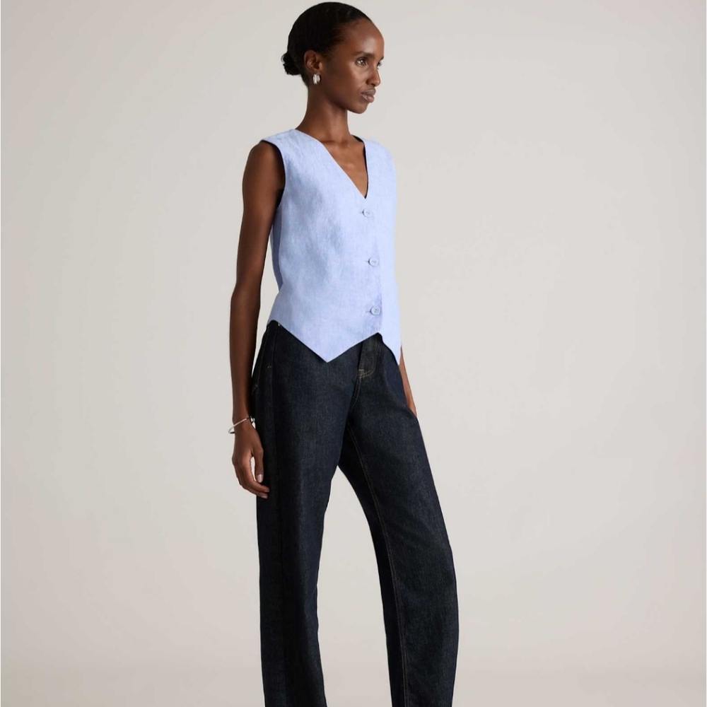Quince Sky Blue Vest 100% Linen